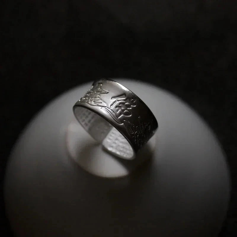 Bague Tibétaine Femme – Fleur de Lotus & Mantra OM en Cuivre Argenté Esprit Tibet BouddhaBlanc 