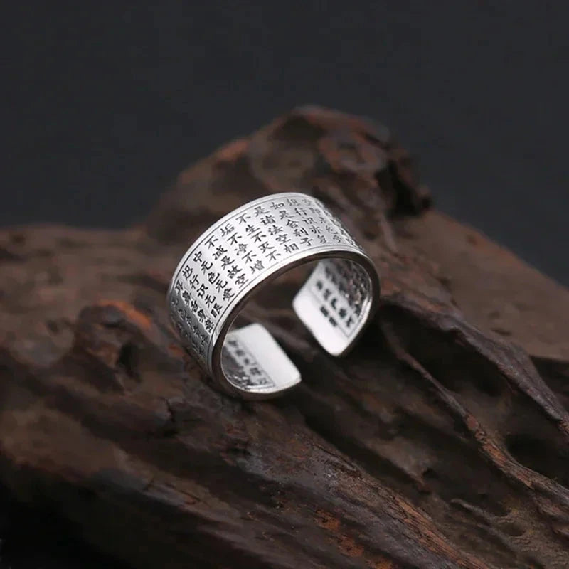 Bague Tibétaine Femme – Fleur de Lotus & Mantra OM en Cuivre Argenté Esprit Tibet SutraNoir 