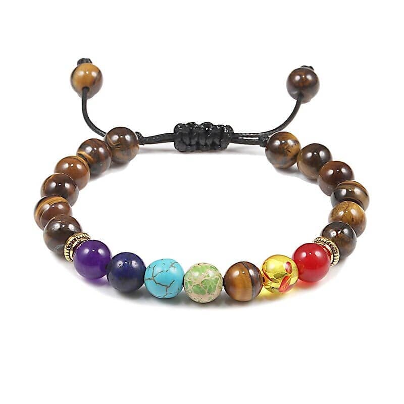 Bracelet 7 chakras de guérison en œil-de-tigre Esprit Tibet 