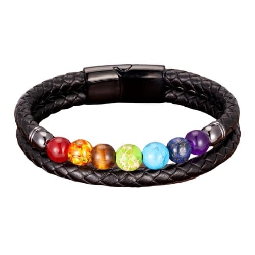 Bracelet 7 chakras homme — double cordon tressé et pierres symboliques Esprit Tibet 