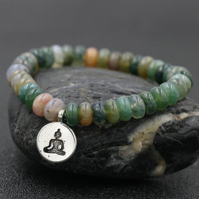 Bracelet 7 chakras pendentif Bouddha Esprit Tibet 17 cm Argent 