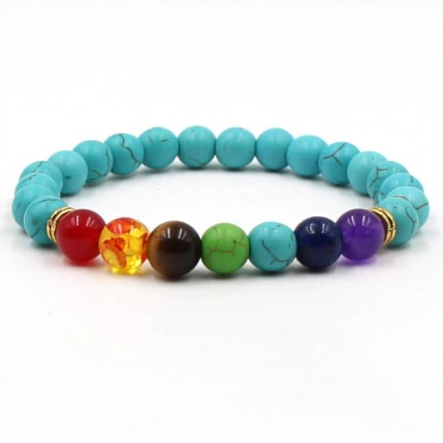 Bracelet 7 chakras — une rangée de perles, 10 couleurs disponibles Esprit Tibet Bleu 