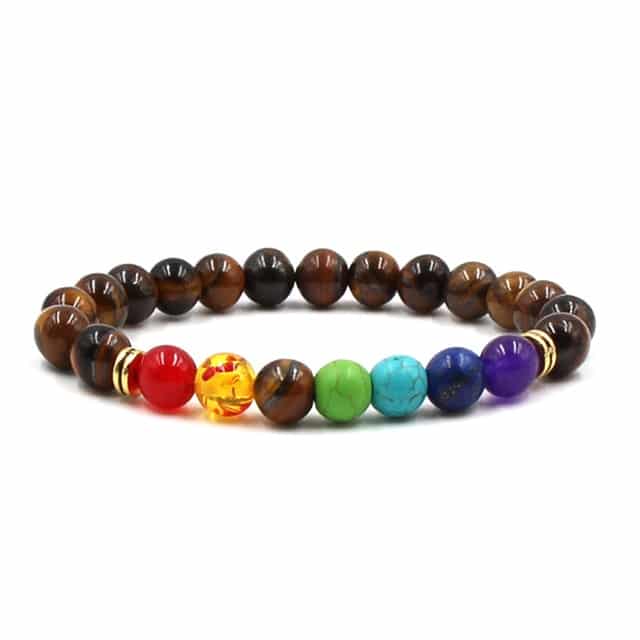 Bracelet 7 chakras — une rangée de perles, 10 couleurs disponibles Esprit Tibet Marron 