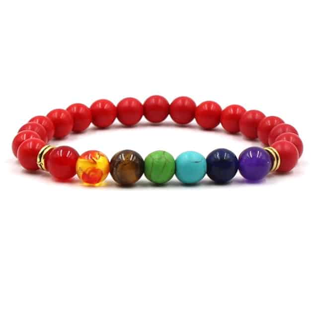 Bracelet 7 chakras — une rangée de perles, 10 couleurs disponibles Esprit Tibet Rouge 