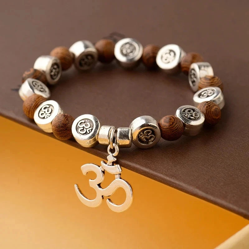 Bracelet Bouddha OM – Perles de Bois Sacré Esprit Tibet 