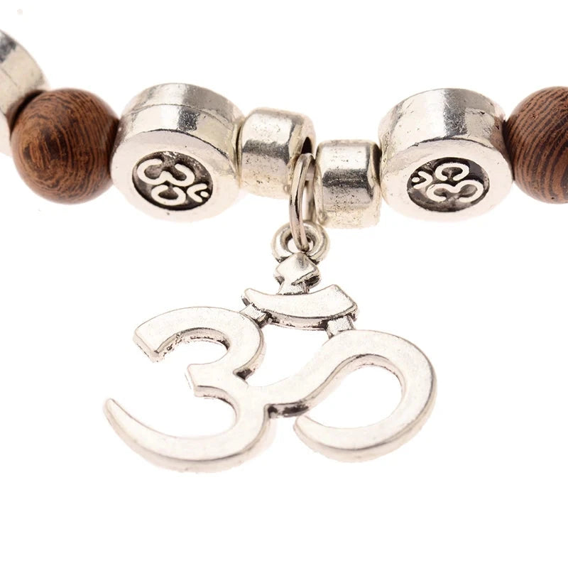Bracelet Bouddha OM – Perles de Bois Sacré Esprit Tibet 