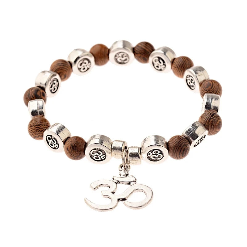 Bracelet Bouddha OM – Perles de Bois Sacré Esprit Tibet 