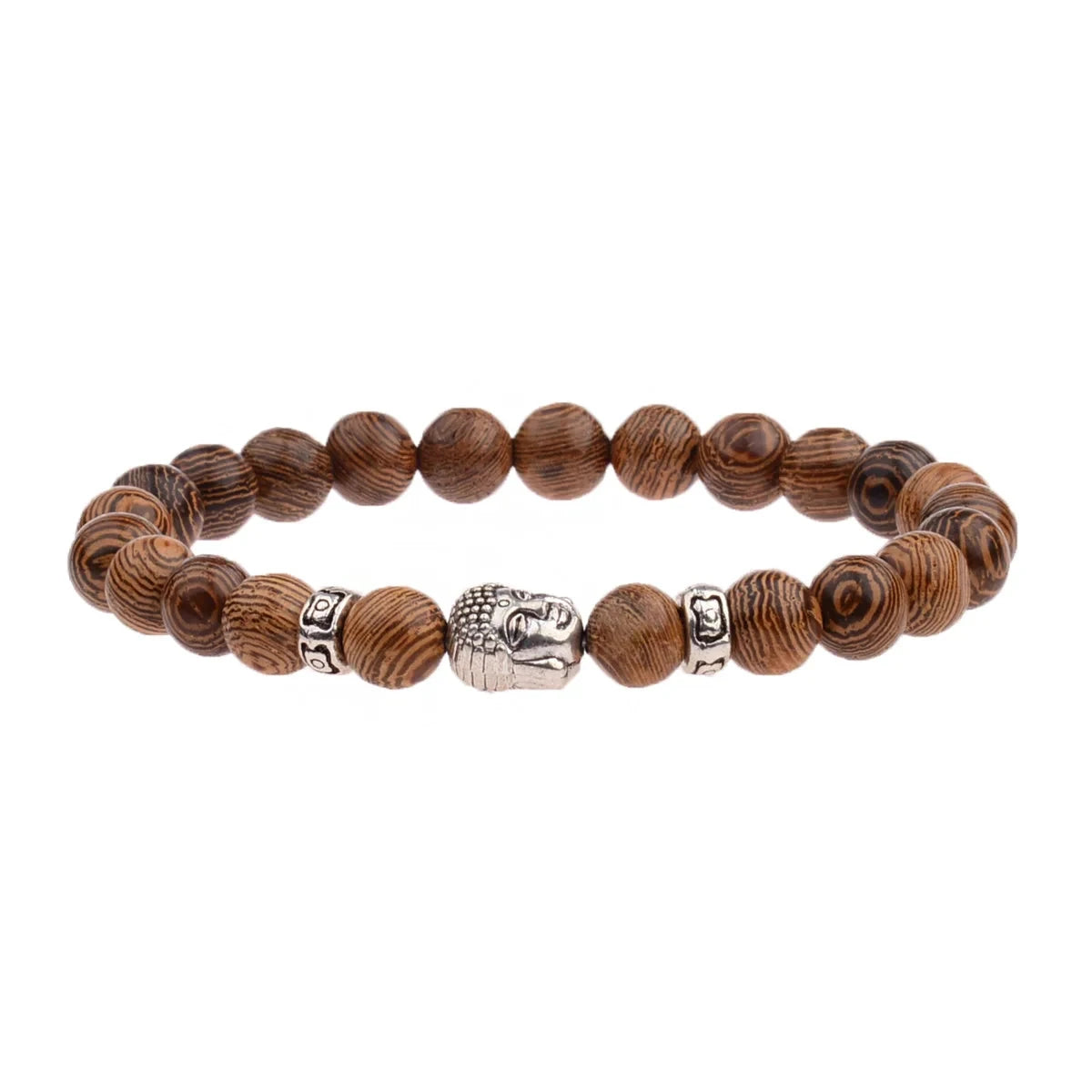 Bracelet Bouddha OM – Perles de Bois Sacré Esprit Tibet Bouddha Argenté 