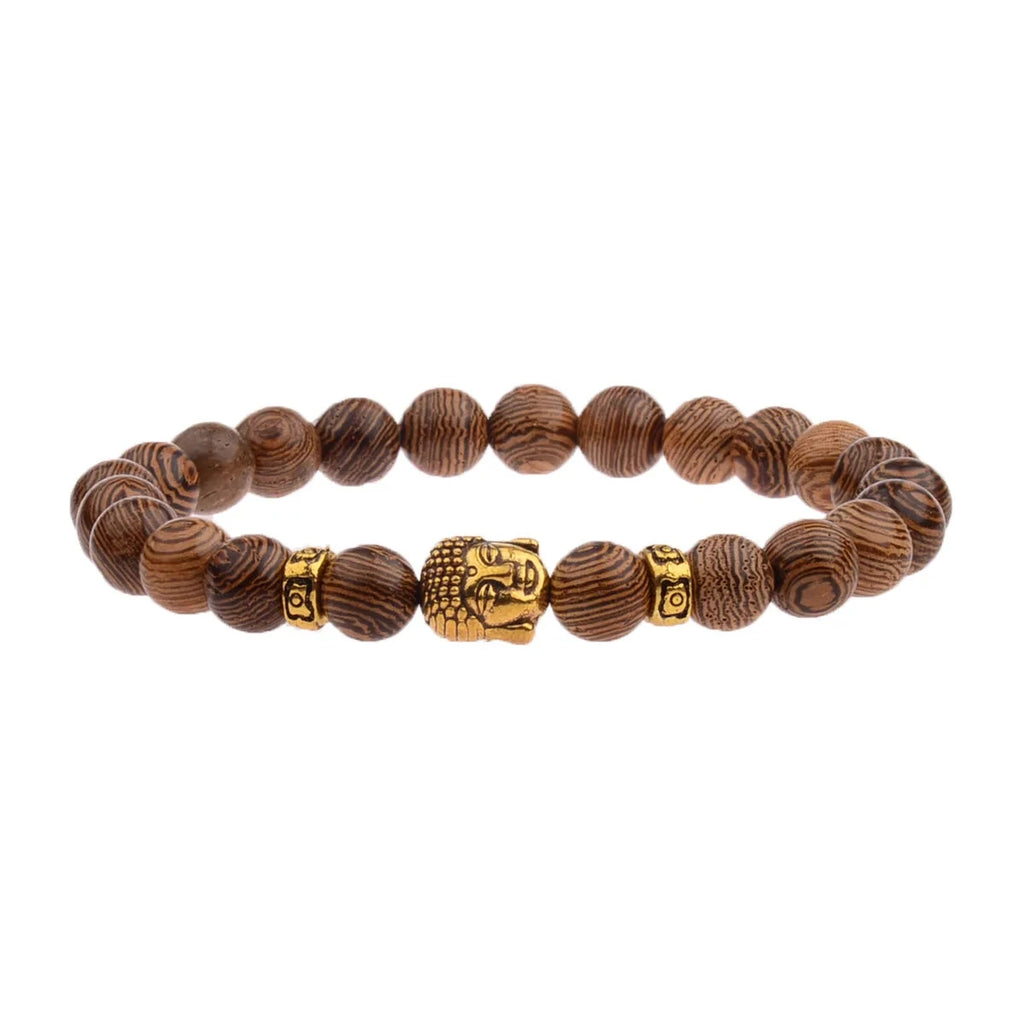 Bracelet Bouddha OM – Perles de Bois Sacré Esprit Tibet Bouddha Doré 