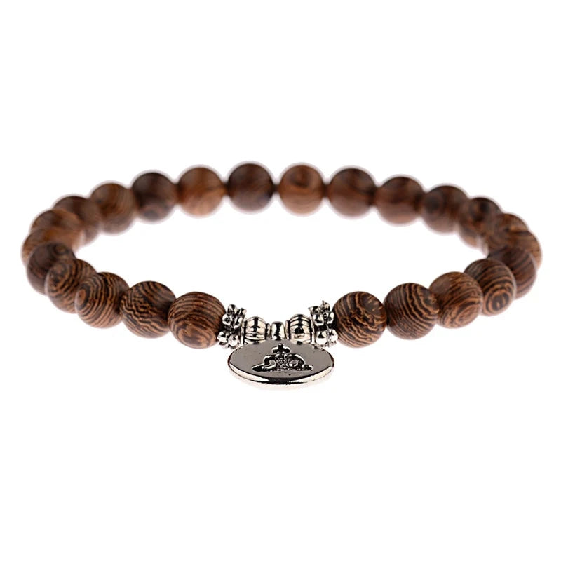 Bracelet Bouddha OM – Perles de Bois Sacré Esprit Tibet Médaillon Bouddha 