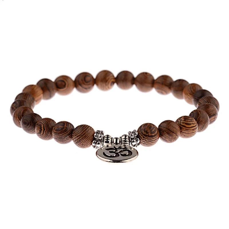 Bracelet Bouddha OM – Perles de Bois Sacré Esprit Tibet Médaillon Om 