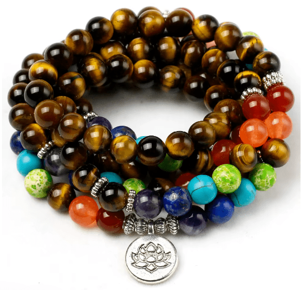 Bracelet de perles œil de tigre 7 Chakra Mala Esprit Tibet 