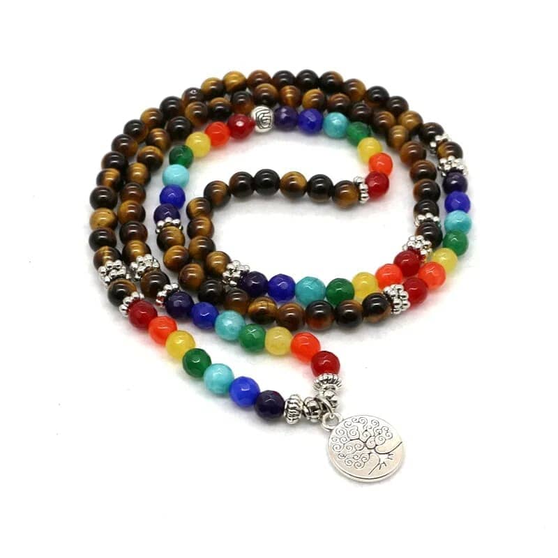 Bracelet de perles œil de tigre 7 Chakra Mala Esprit Tibet 