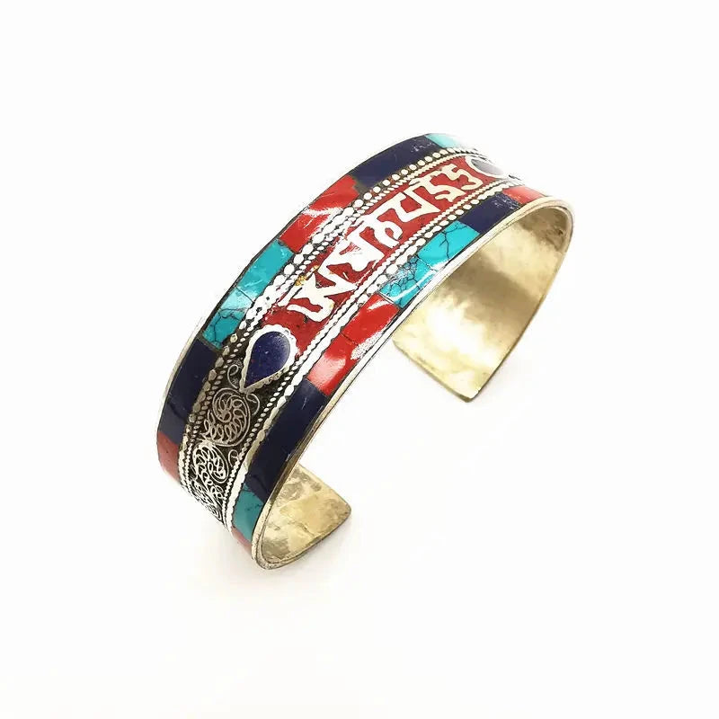 Bracelet Jonc Tibétain Mantra et OM – Alliage de Cuivre Esprit Tibet Arc-en-ciel Harmonie 