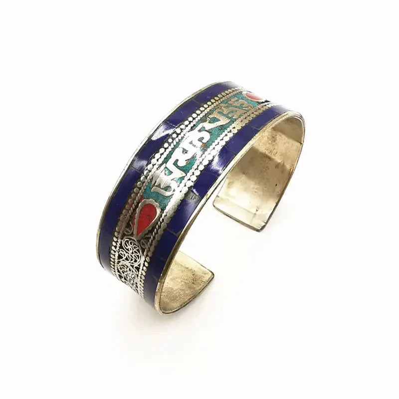 Bracelet Jonc Tibétain Mantra et OM – Alliage de Cuivre Esprit Tibet Bleu Sérénité 