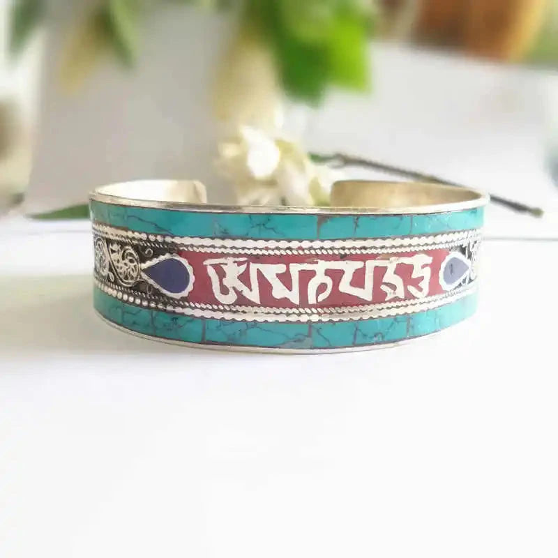 Bracelet Jonc Tibétain Mantra et OM – Alliage de Cuivre Esprit Tibet Vert Éveil 