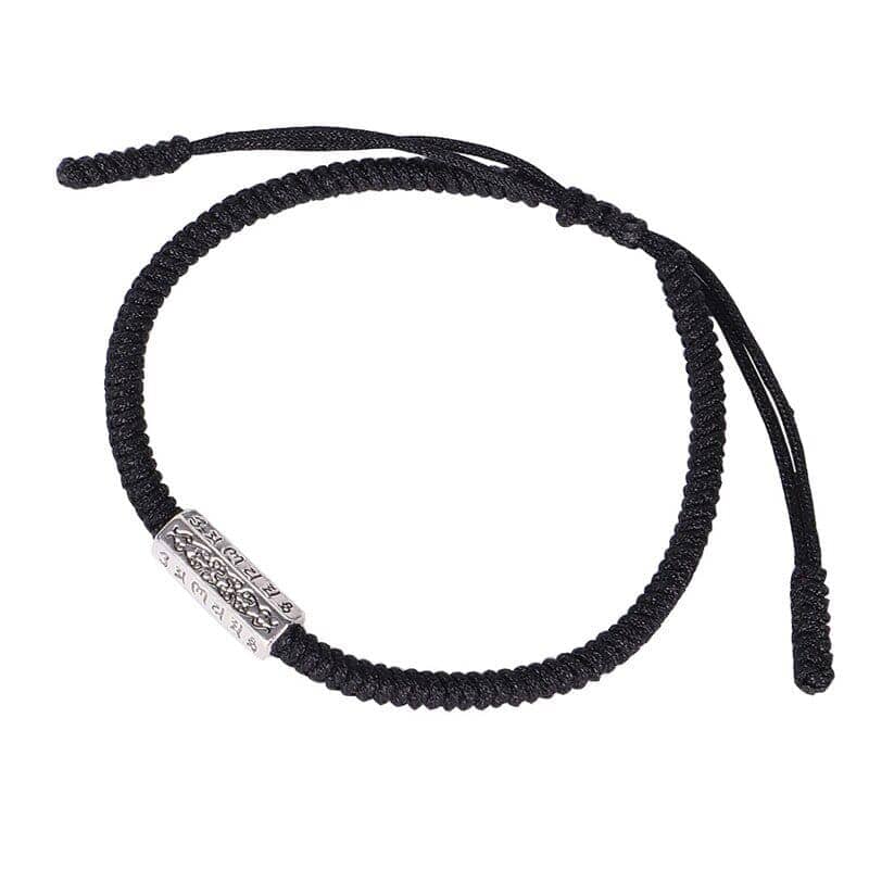 Bracelet Mantra Om Mani Padme Hum – Cordon Tressé Spirituel Esprit Tibet Noir Equilibre 