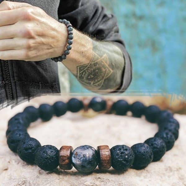 Bracelet Masculin en Pierre Volcanique – Style Tibétain Épuré Esprit Tibet 