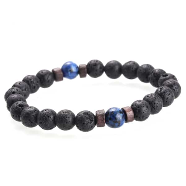 Bracelet Masculin en Pierre Volcanique – Style Tibétain Épuré Esprit Tibet Bleu Sérénité 