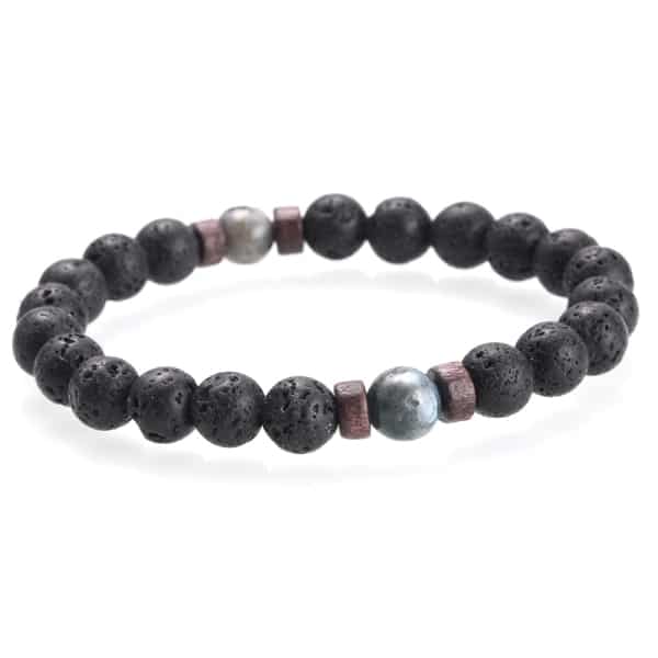 Bracelet Masculin en Pierre Volcanique – Style Tibétain Épuré Esprit Tibet Gris Équilibre 