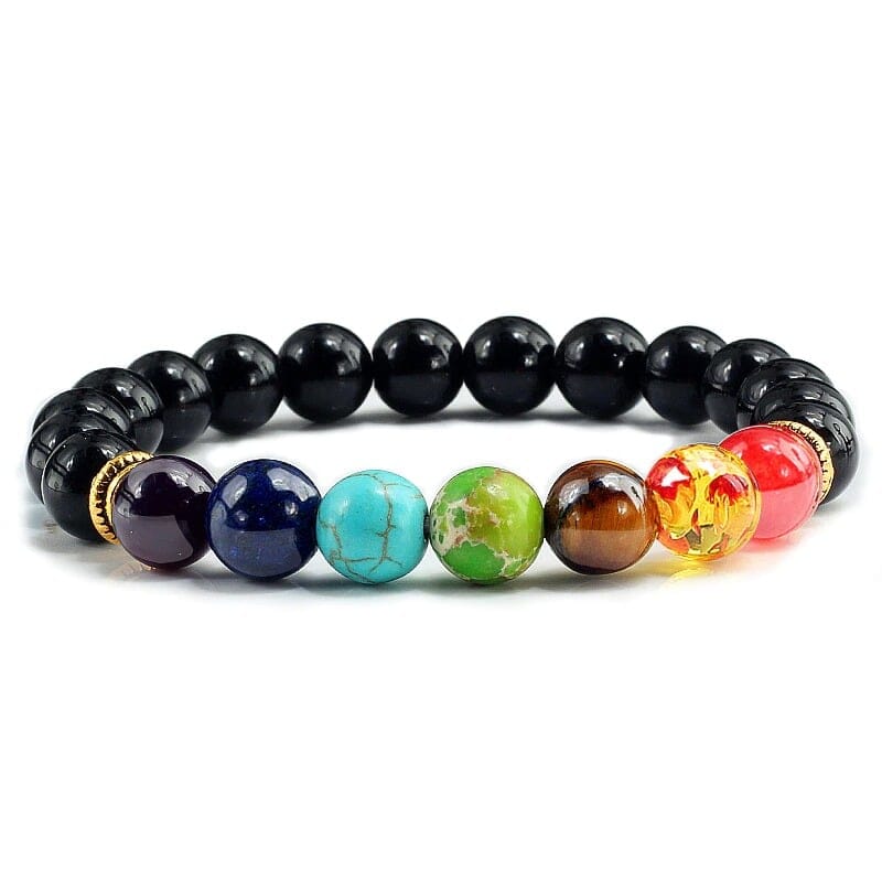 Bracelet obsidienne 7 chakras Esprit Tibet 