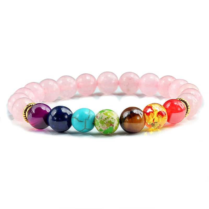 Bracelet quartz rose 7 chakras Esprit Tibet 