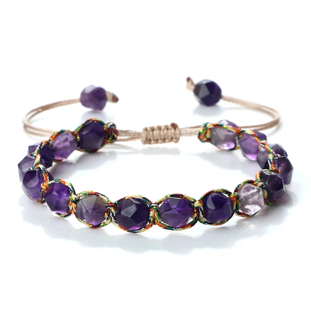 Bracelet Shamballa Tibétain – Énergie Bouddhiste 8 mm Esprit Tibet Aura Violette (Améthyste) 