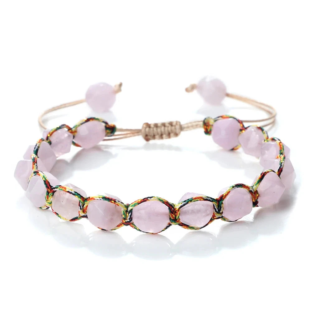 Bracelet Shamballa Tibétain – Énergie Bouddhiste 8 mm Esprit Tibet Douceur Rose (Quartz) 