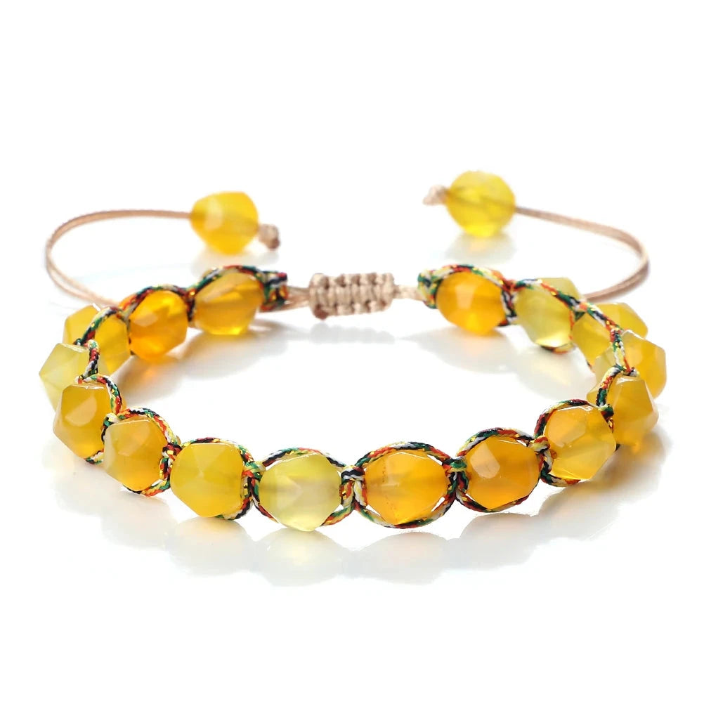 Bracelet Shamballa Tibétain – Énergie Bouddhiste 8 mm Esprit Tibet Lumière Jaune (Agate) 
