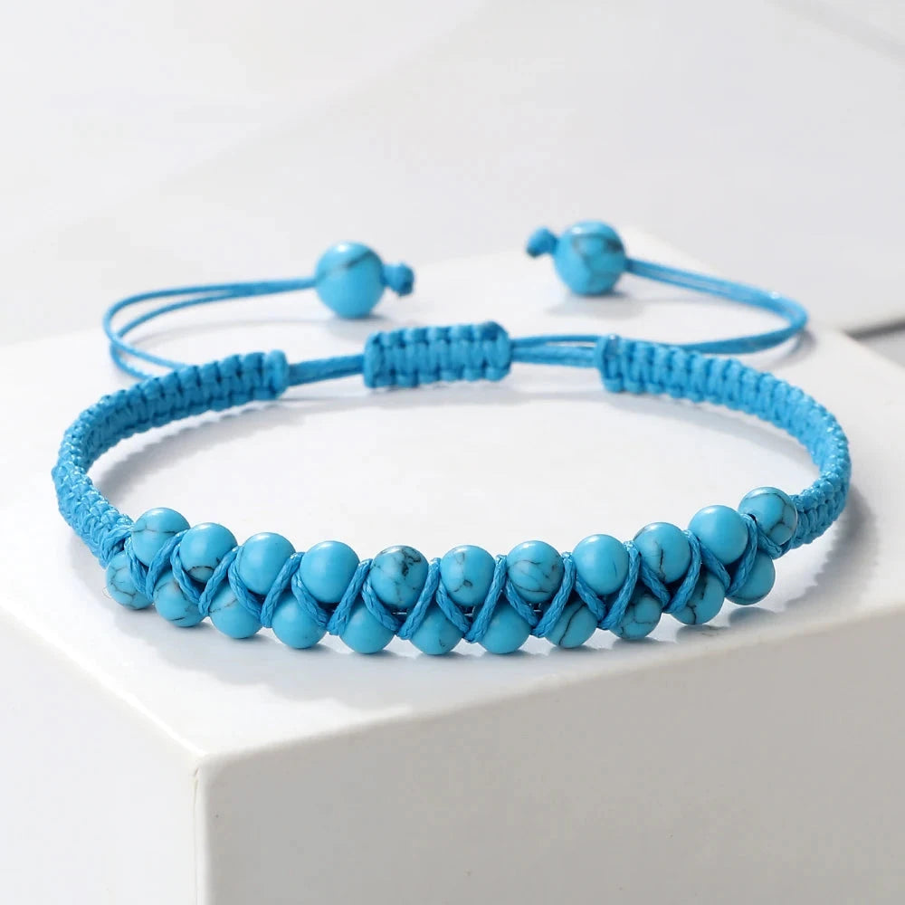 Bracelet Shamballa Tibétain – Pierre Naturelle Tressée Esprit Tibet Bleu Profond 