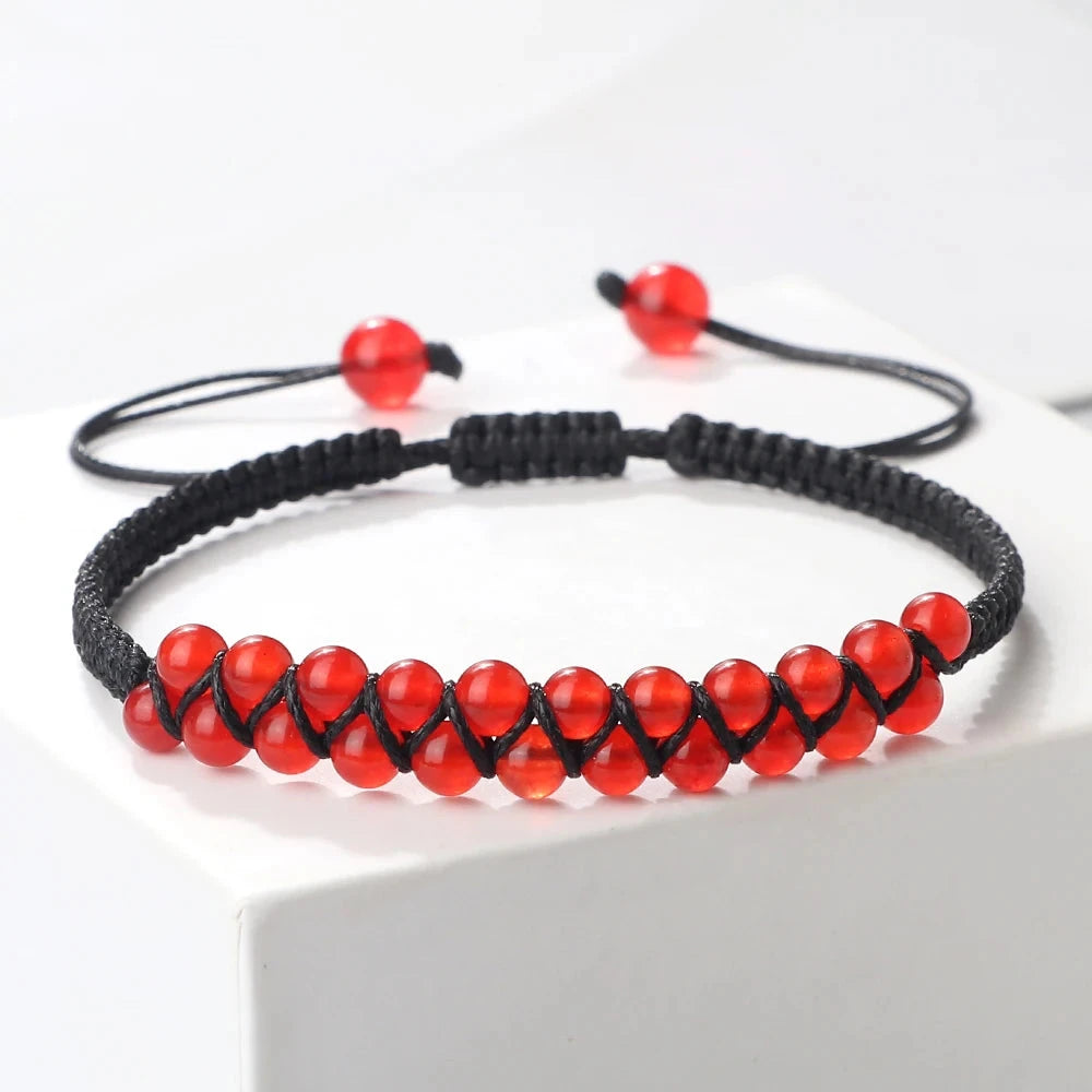 Bracelet Shamballa Tibétain – Pierre Naturelle Tressée Esprit Tibet Cornaline Noire 