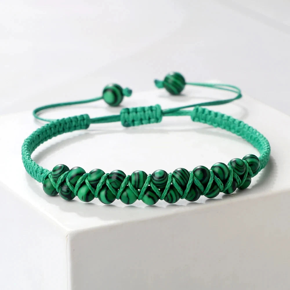 Bracelet Shamballa Tibétain – Pierre Naturelle Tressée Esprit Tibet Malachite 