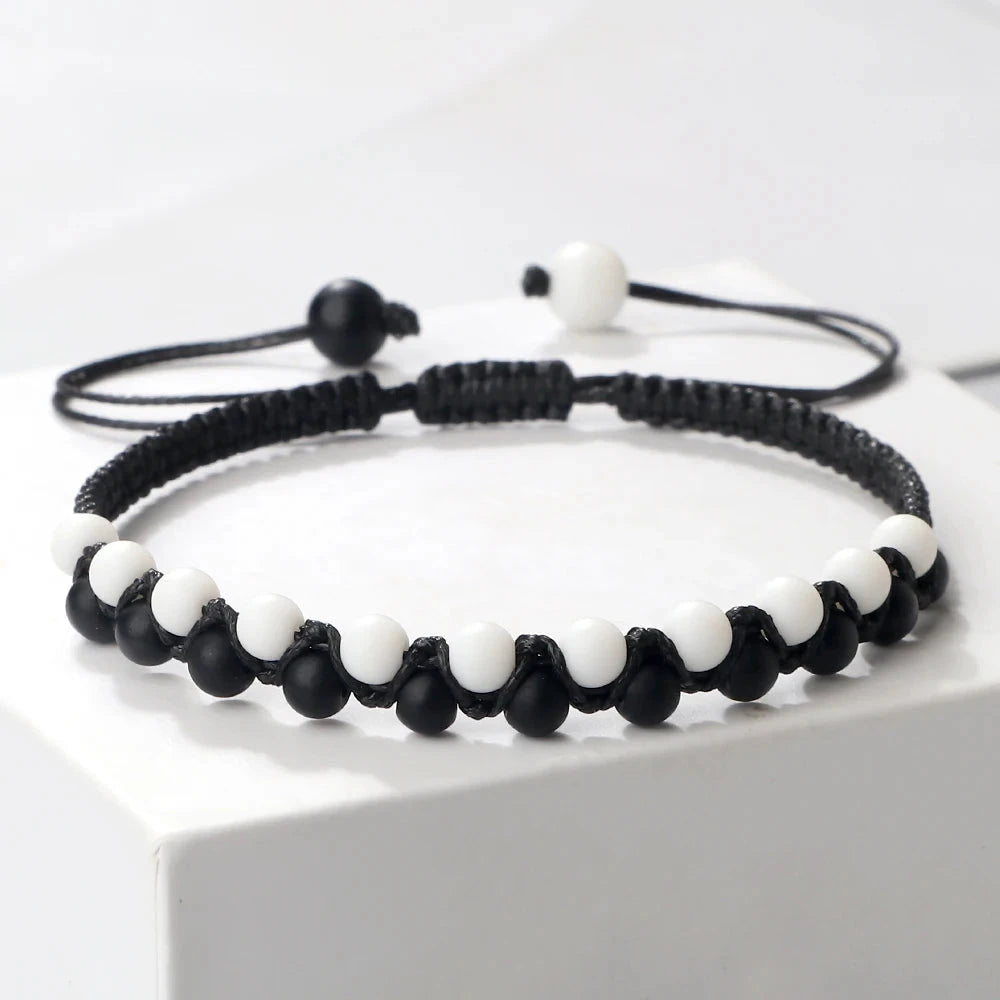 Bracelet Shamballa Tibétain – Pierre Naturelle Tressée Esprit Tibet Onyx Mat 