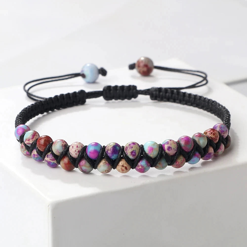 Bracelet Shamballa Tibétain – Pierre Naturelle Tressée Esprit Tibet Rouge Noir 