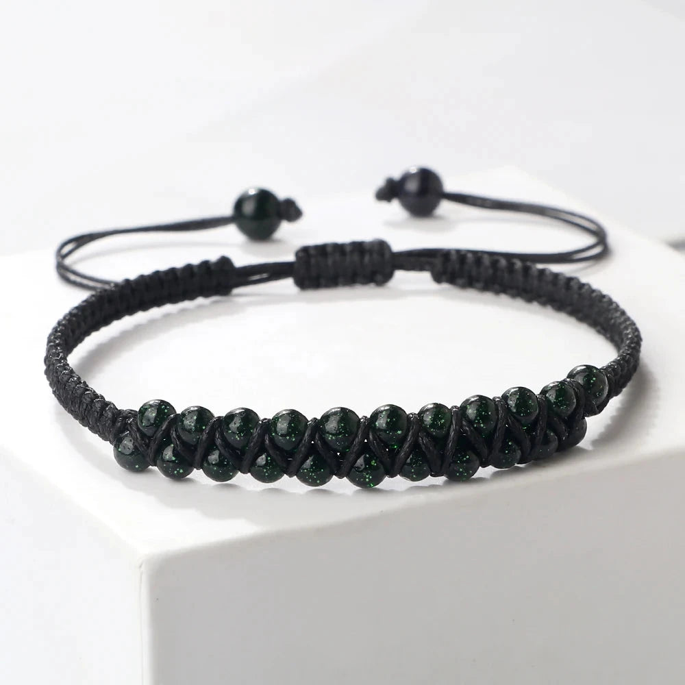 Bracelet Shamballa Tibétain – Pierre Naturelle Tressée Esprit Tibet Sable Vert 
