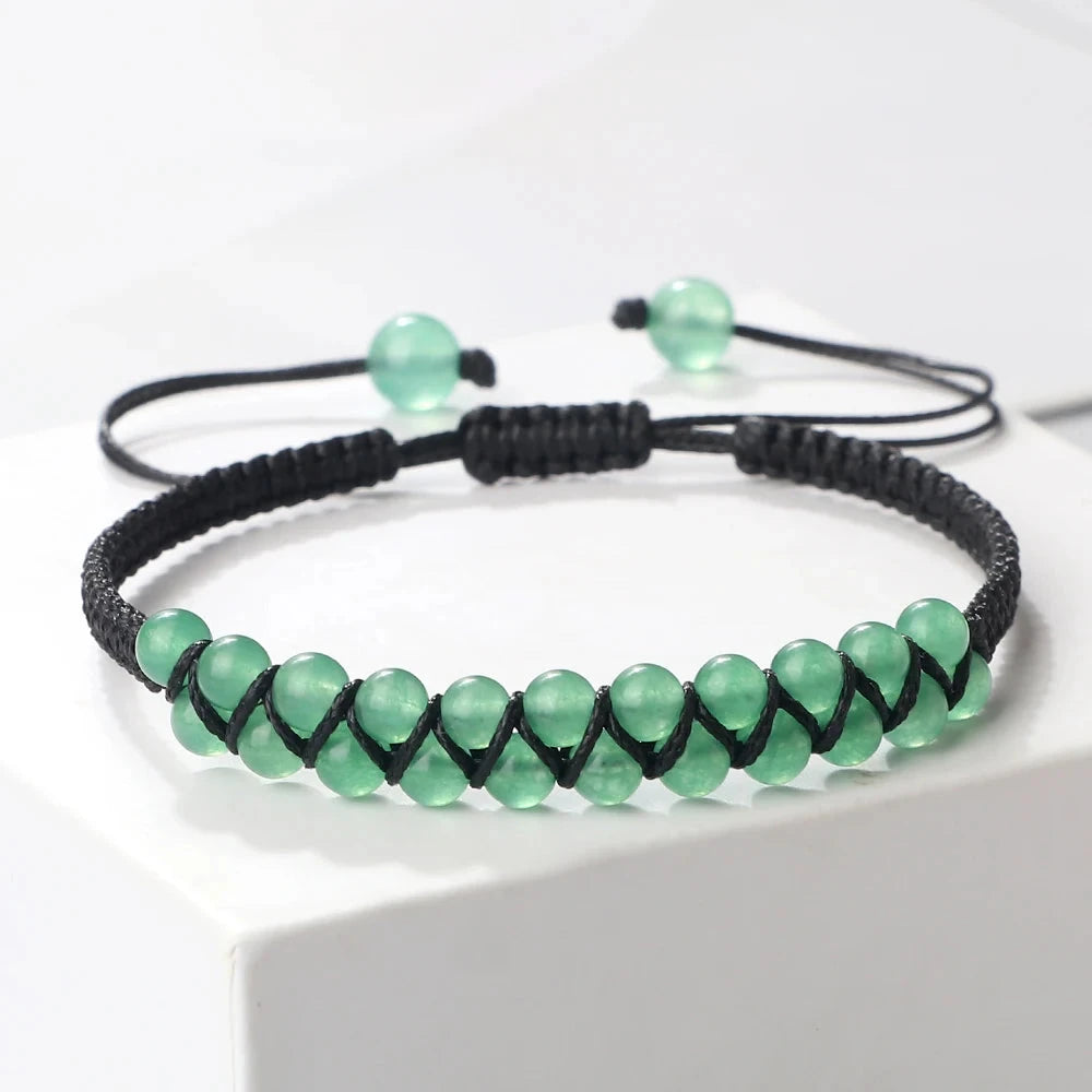 Bracelet Shamballa Tibétain – Pierre Naturelle Tressée Esprit Tibet Vert nuit 