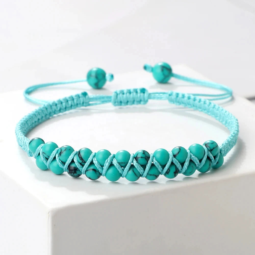 Bracelet Shamballa Tibétain – Pierre Naturelle Tressée Esprit Tibet Vert Profond 