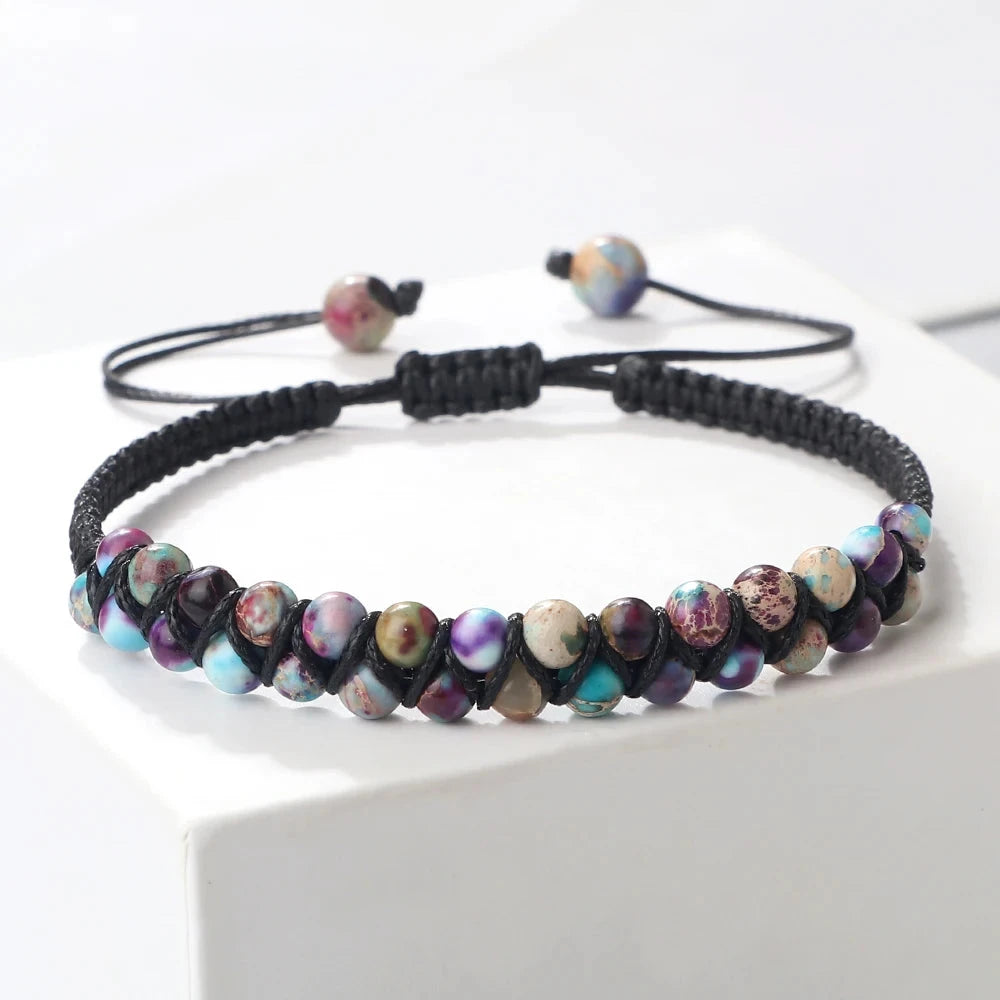 Bracelet Shamballa Tibétain – Pierre Naturelle Tressée Esprit Tibet Violet Noir 