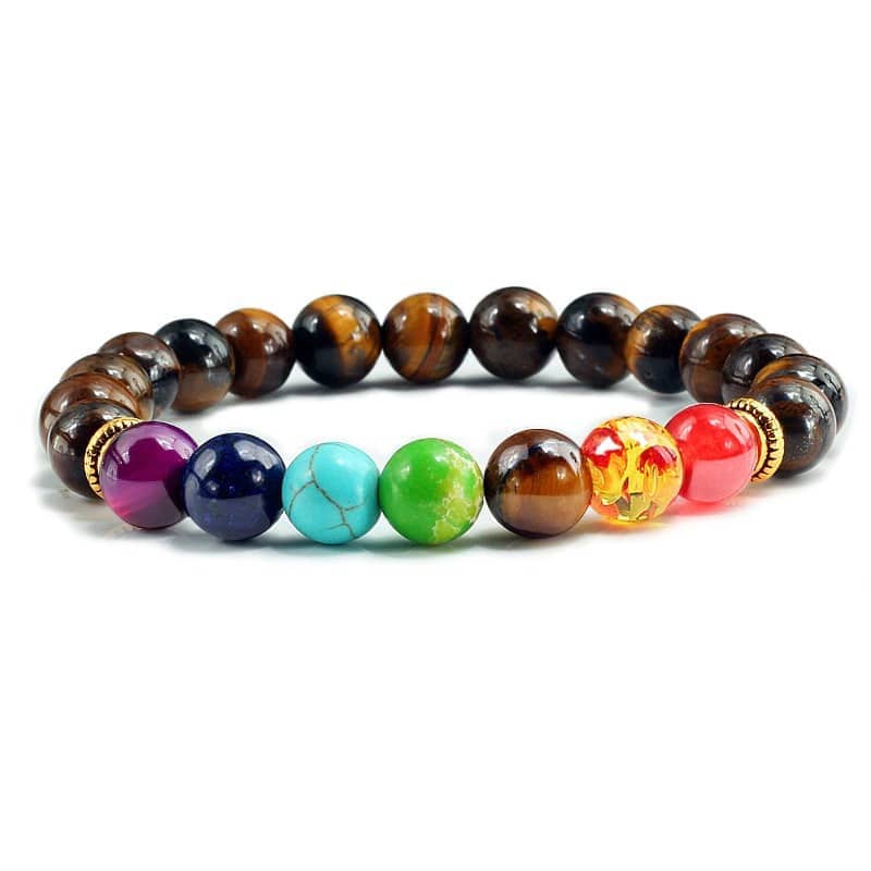 Bracelet tibétain 7 Chakras – Perles Œil de Tigre Esprit Tibet 