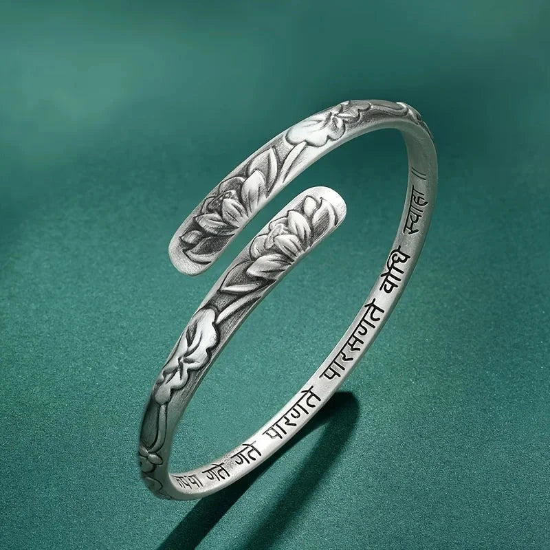 Bracelet tibétain bouddhiste – Jonc Lotus Mantra Esprit Tibet Lotus Serein – Argent 