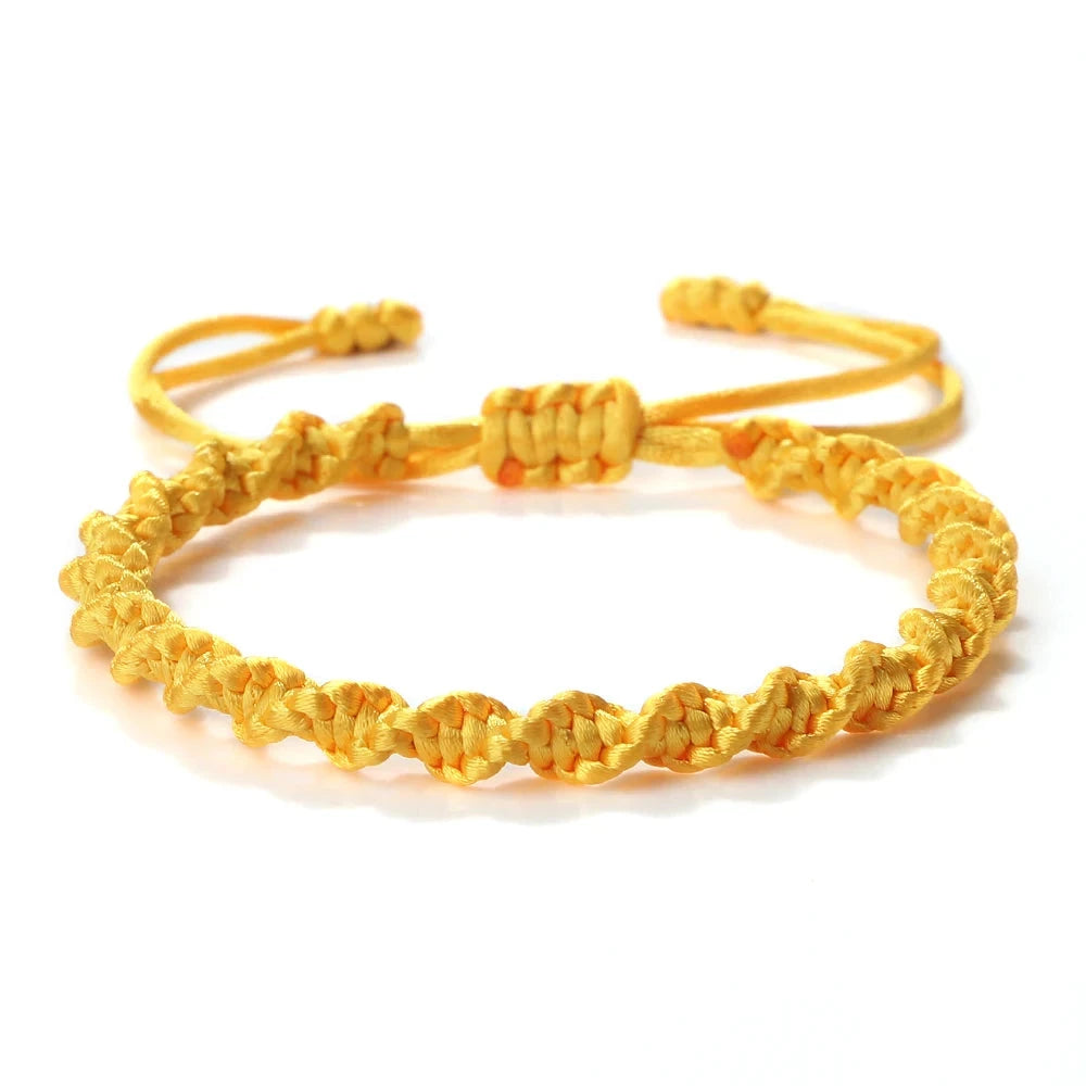 Bracelet Tibétain Bouddhiste – Nœud Porte-Bonheur Tressé Esprit Tibet Clarté jaune 