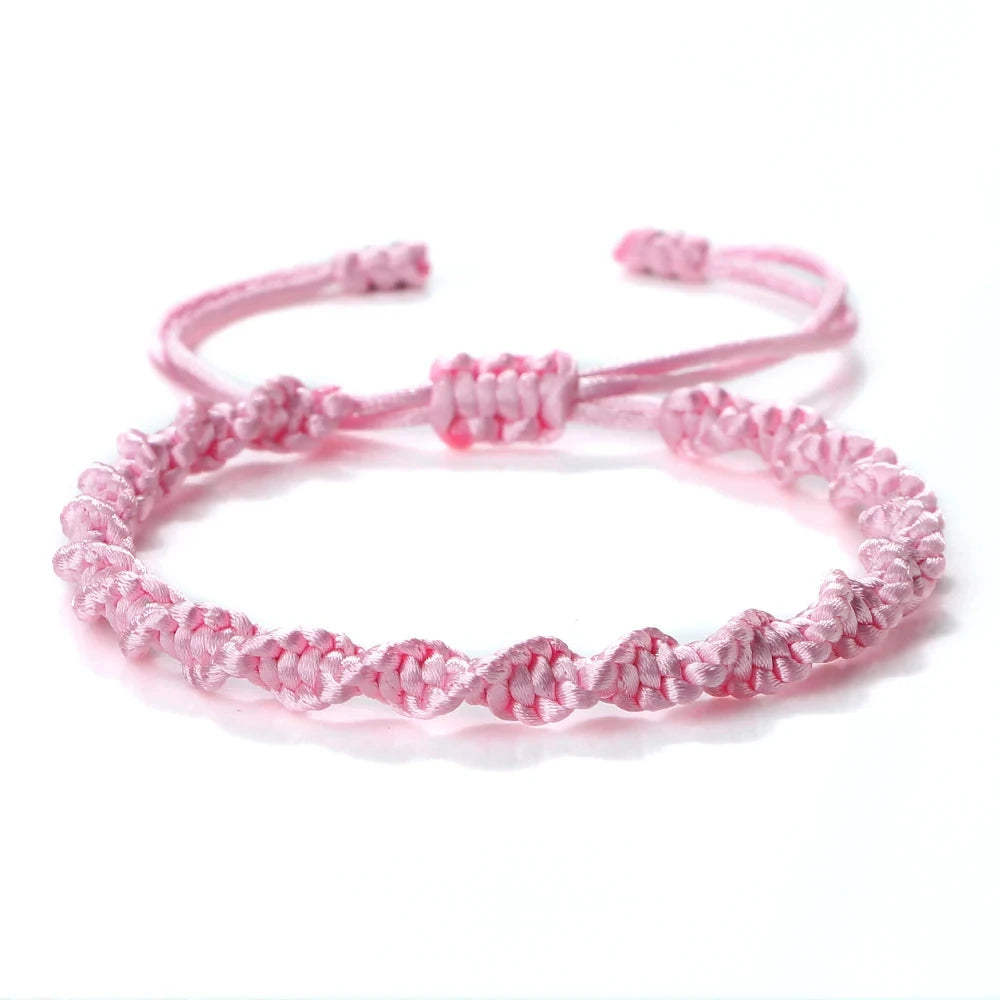 Bracelet Tibétain Bouddhiste – Nœud Porte-Bonheur Tressé Esprit Tibet Douceur rose 
