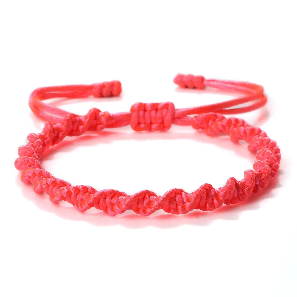 Bracelet Tibétain Bouddhiste – Nœud Porte-Bonheur Tressé Esprit Tibet Espoir carmin 
