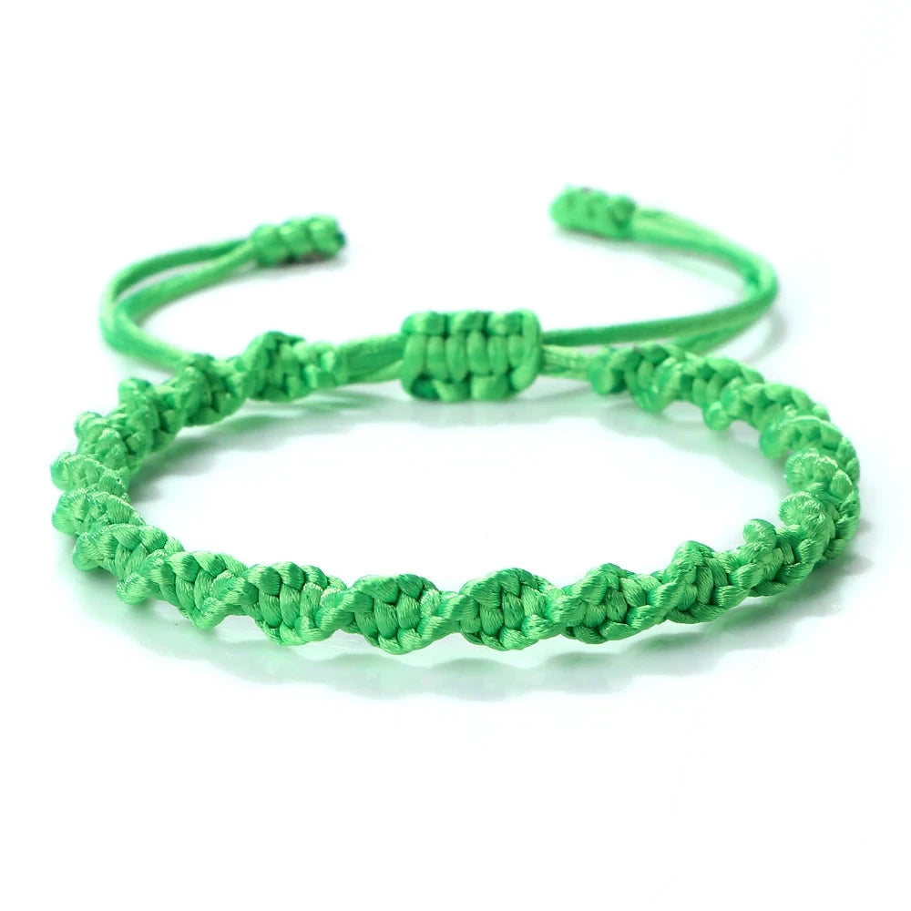 Bracelet Tibétain Bouddhiste – Nœud Porte-Bonheur Tressé Esprit Tibet Éveil vert tendre 