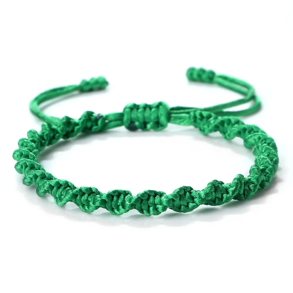 Bracelet Tibétain Bouddhiste – Nœud Porte-Bonheur Tressé Esprit Tibet Harmonie verte 