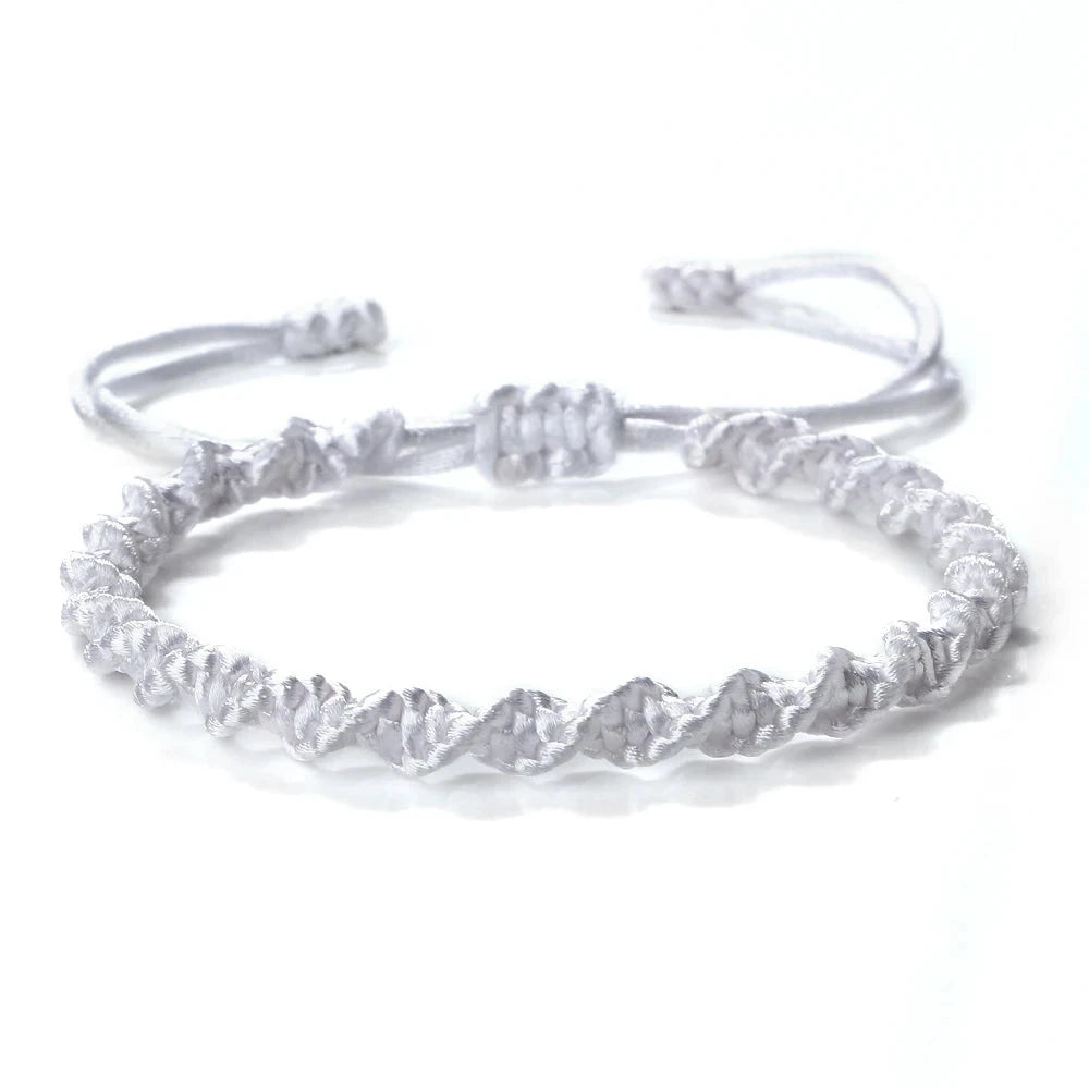 Bracelet Tibétain Bouddhiste – Nœud Porte-Bonheur Tressé Esprit Tibet Lumière blanche 