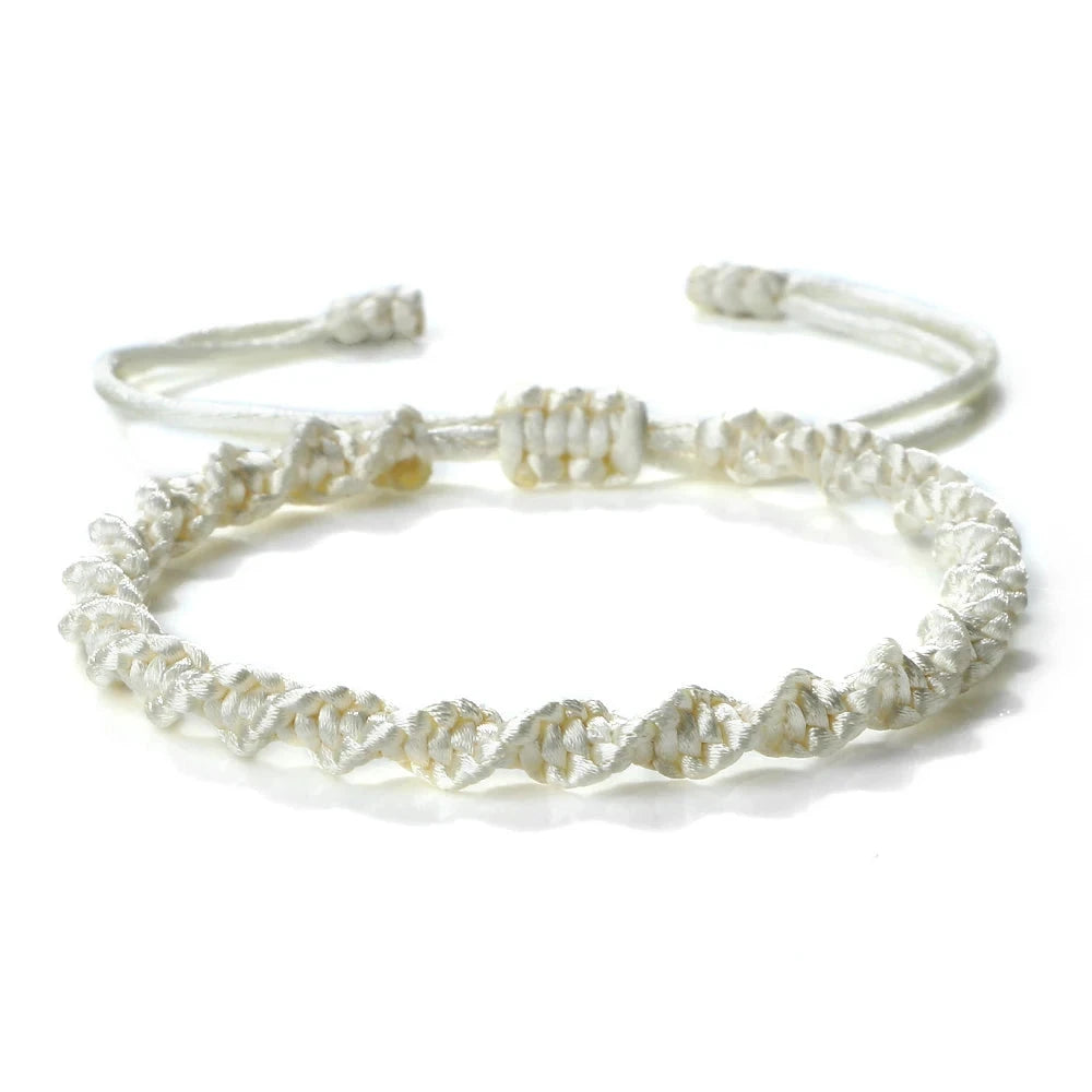 Bracelet Tibétain Bouddhiste – Nœud Porte-Bonheur Tressé Esprit Tibet Paix ivoire 