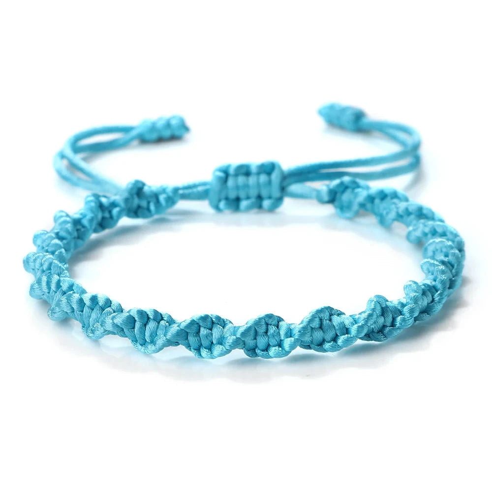 Bracelet Tibétain Bouddhiste – Nœud Porte-Bonheur Tressé Esprit Tibet Souffle bleu ciel 