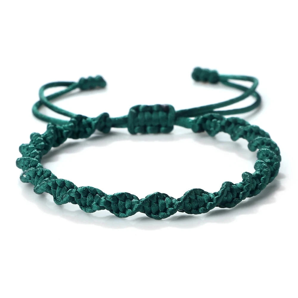 Bracelet Tibétain Bouddhiste – Nœud Porte-Bonheur Tressé Esprit Tibet Vert mystique 