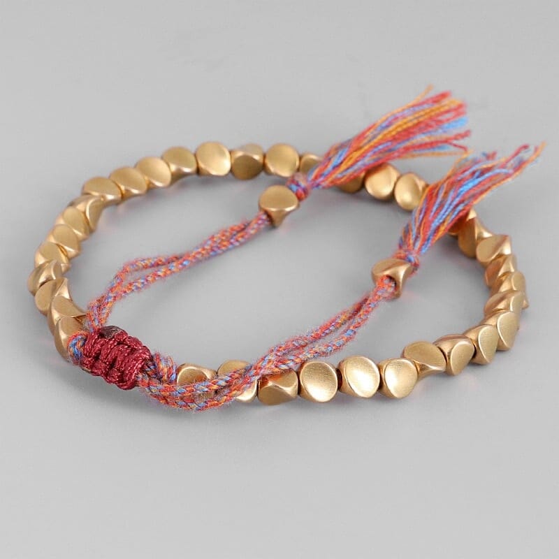 Bracelet Tibétain Bouddhiste – Perles de Cuivre et Cordon Tressé Esprit Tibet 